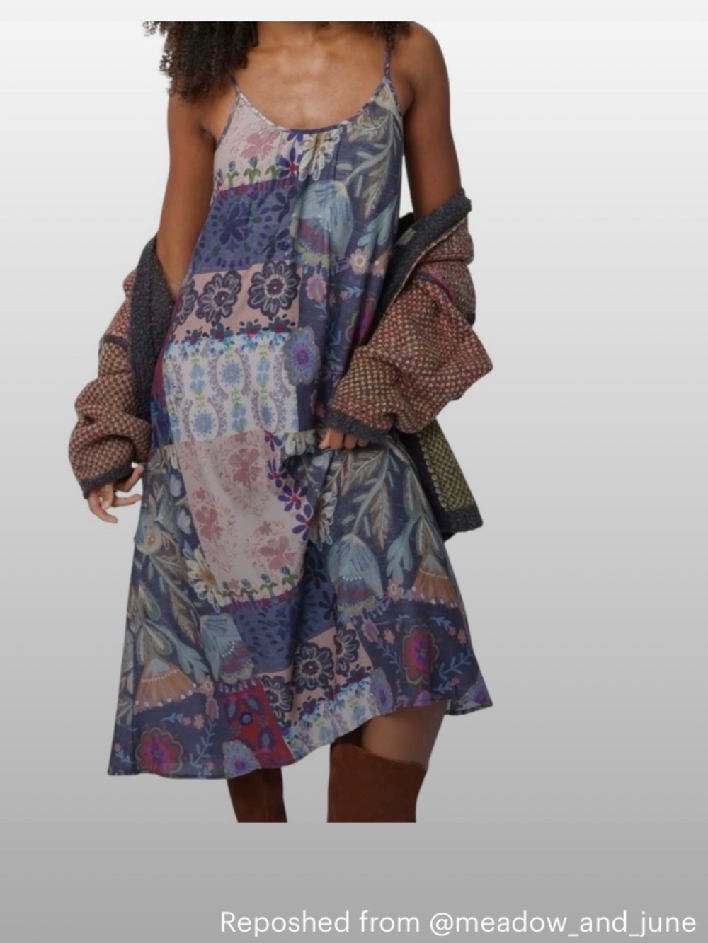 Natural Life XS Lizzie Midi Dress in blue patchwork